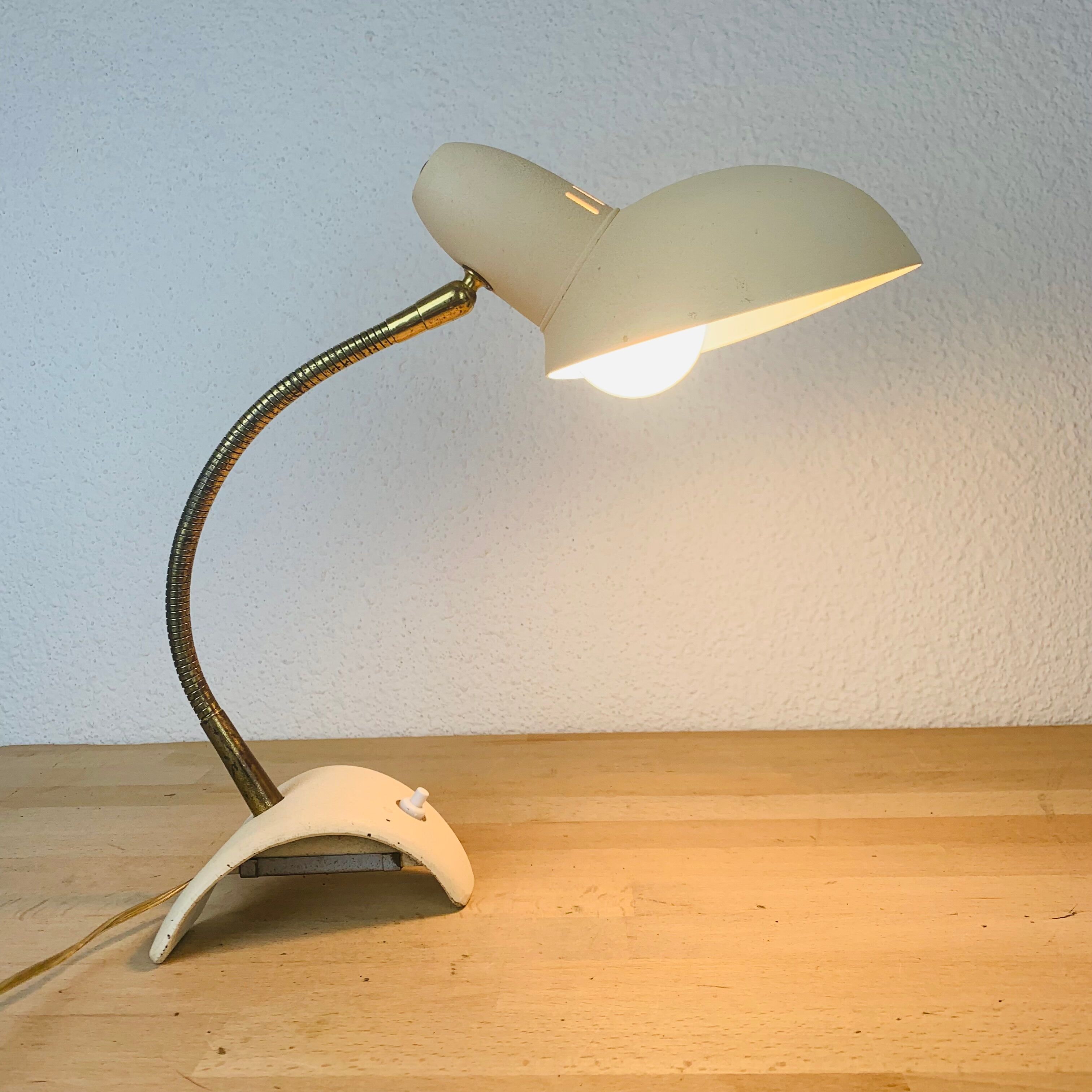 Pair of metal and brass lamps 50s Jean Boris Lacroix