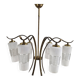 Italian Mid-Century Brass Chandelier with Murano Style Glass Shades, 1960's