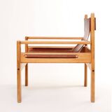 1960s armchair tan saddle leather pine wood swedish
