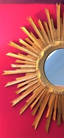 Mirror sun old gilded wood, 67 cm, middle XXth