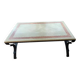 Character coffee table in stone marquetry and black metal.