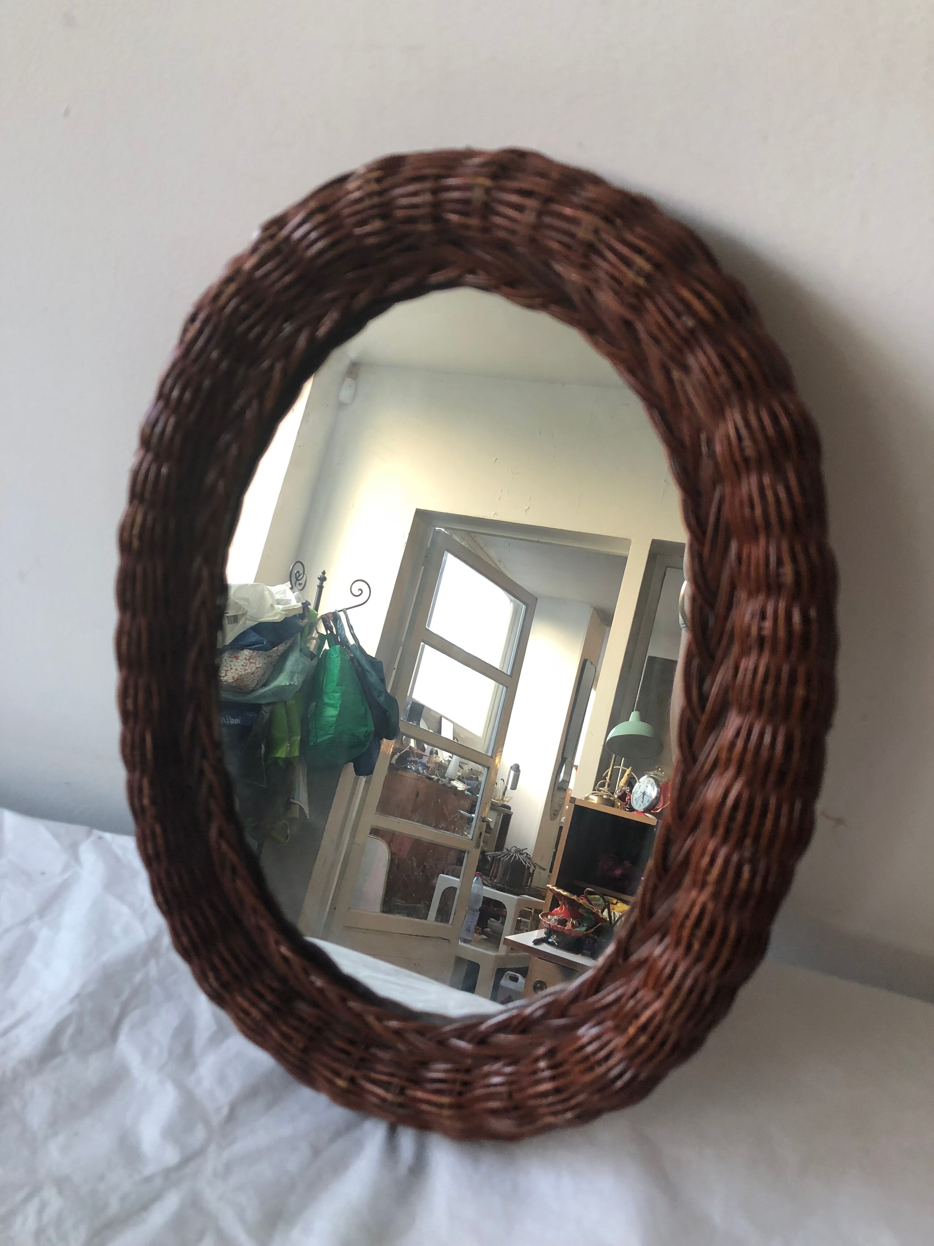 Vintage rattan mirror  24x31cm