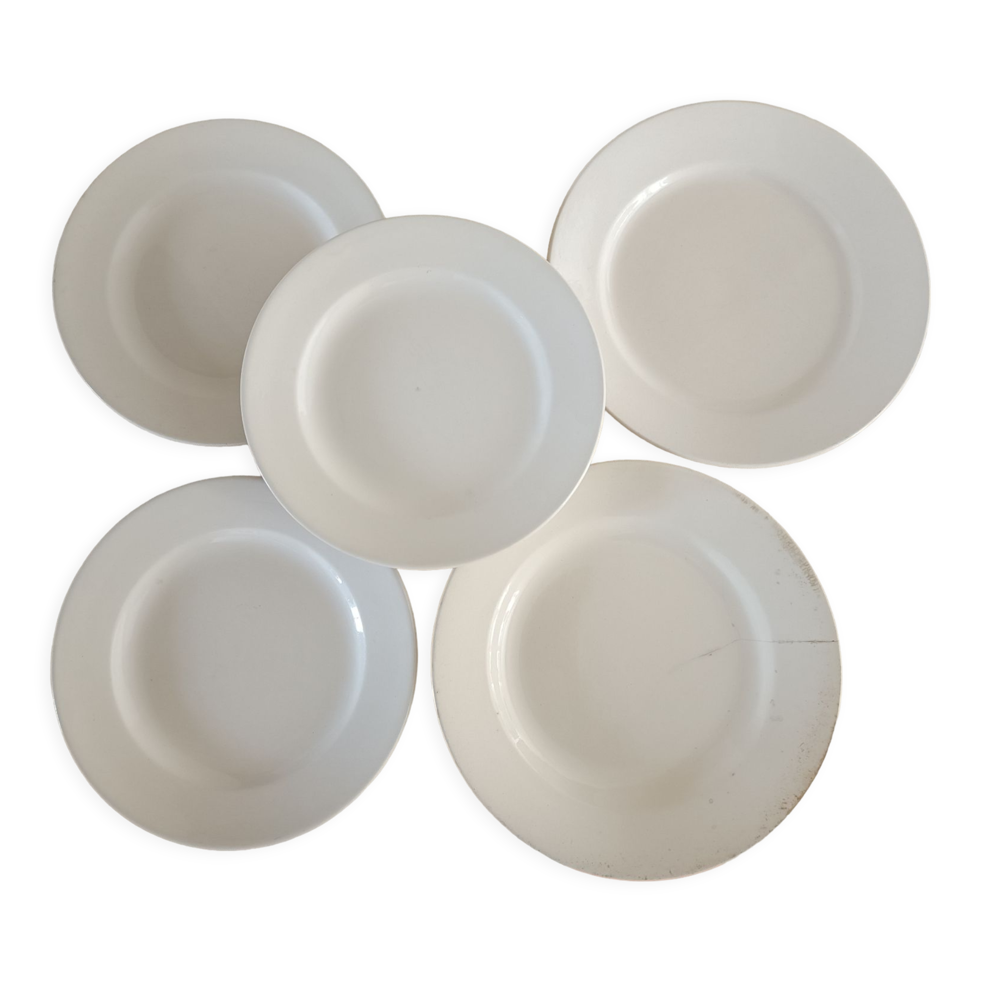 1 dish and 5 plates iron earth cream patina