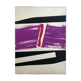 Sérigraphie originale en trois couleurs de Pierre Fichet, Composition abstraite, 1973