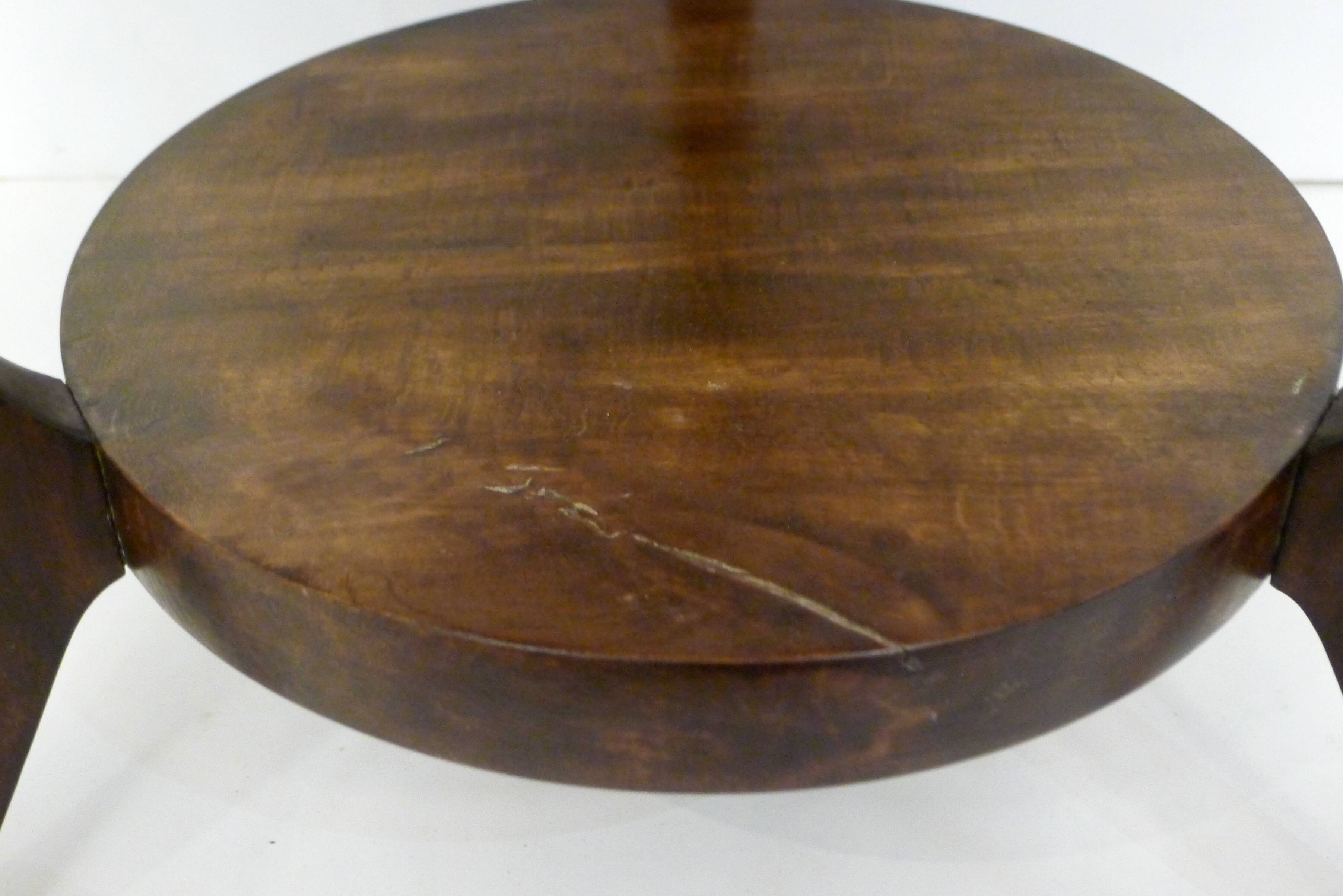 Table basse ronde Art Déco bois foncé & miroir