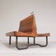 Banc de train en teck double face, années 1930