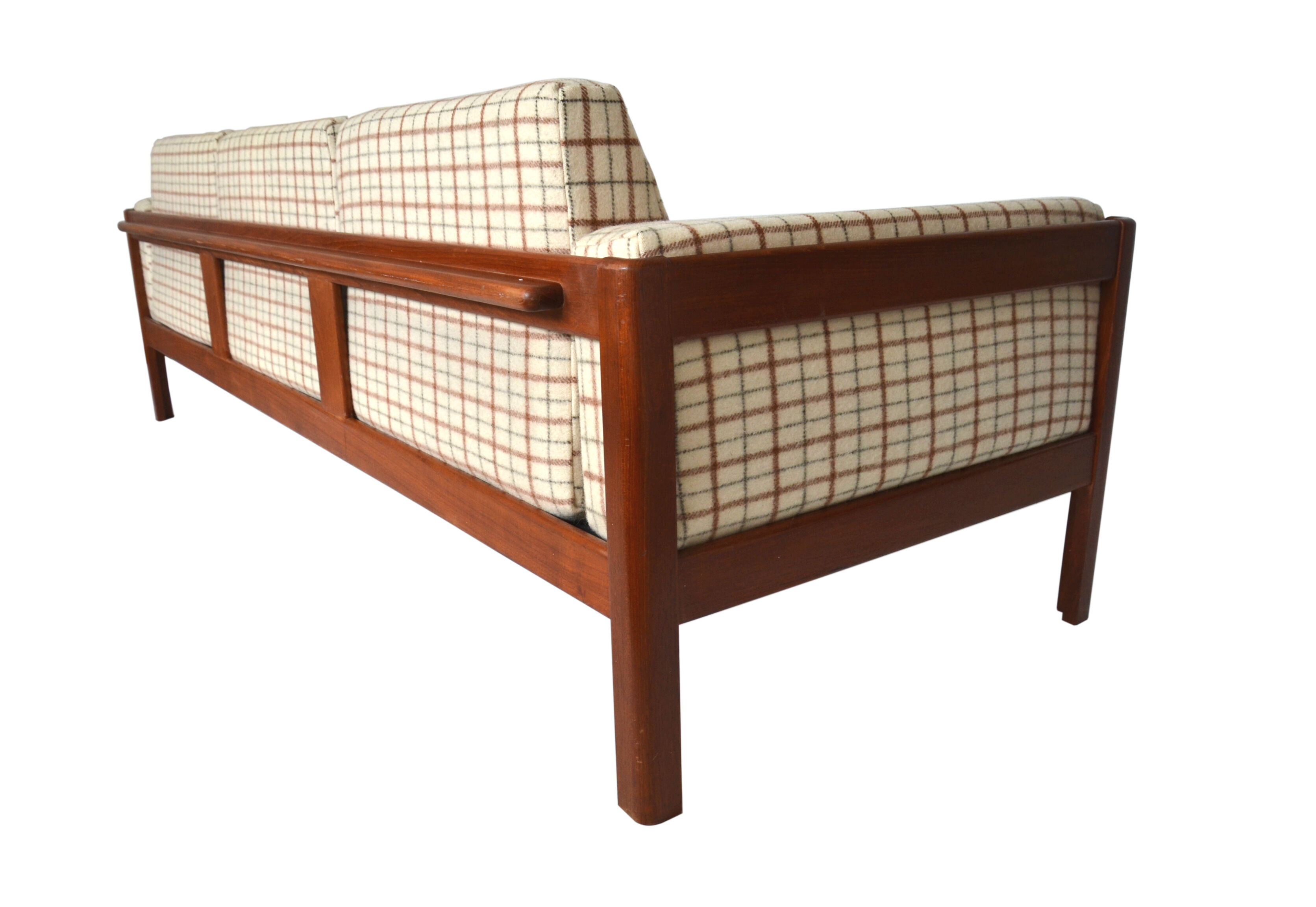 Vintage mid 20th century danish style day sofa, teak, wool upholstery, Scandinavian 1960s