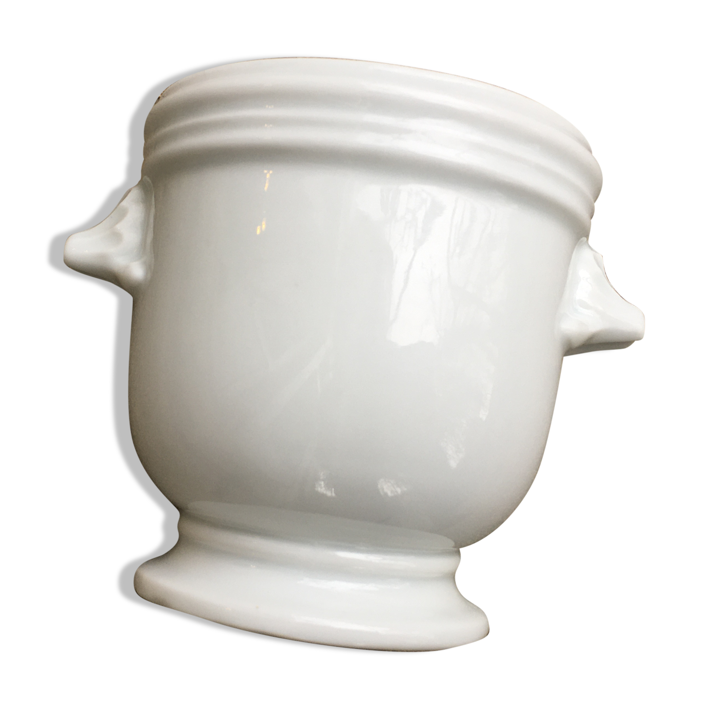 Cache pot moutardier ou saucière en porcelaine blanche
