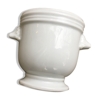 Cache pot moutardier ou saucière en porcelaine blanche