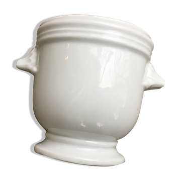 White porcelain mustard pot or sauce boat