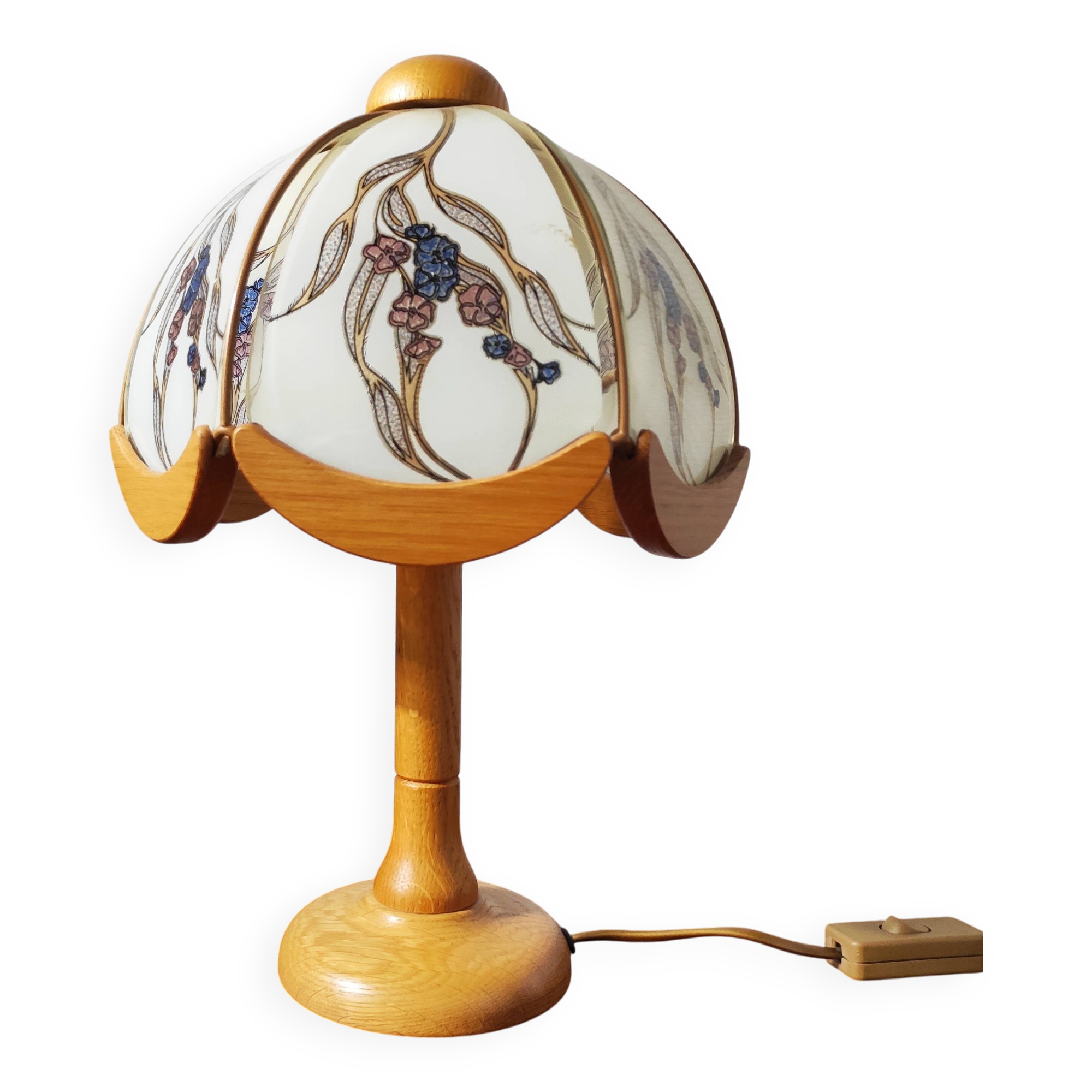 Vintage glass and wood table lamp