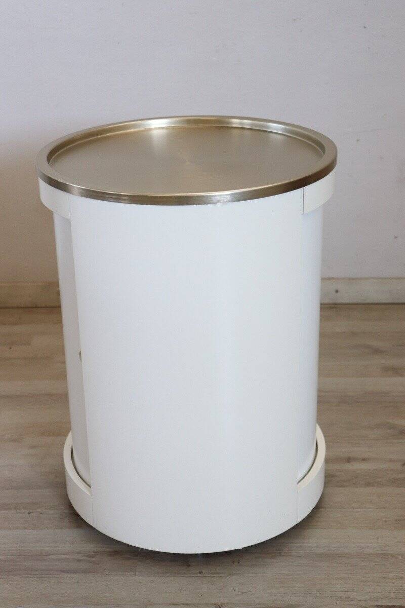 Space Age White Bar Cart On Wheels With Sliding Door, 1960s