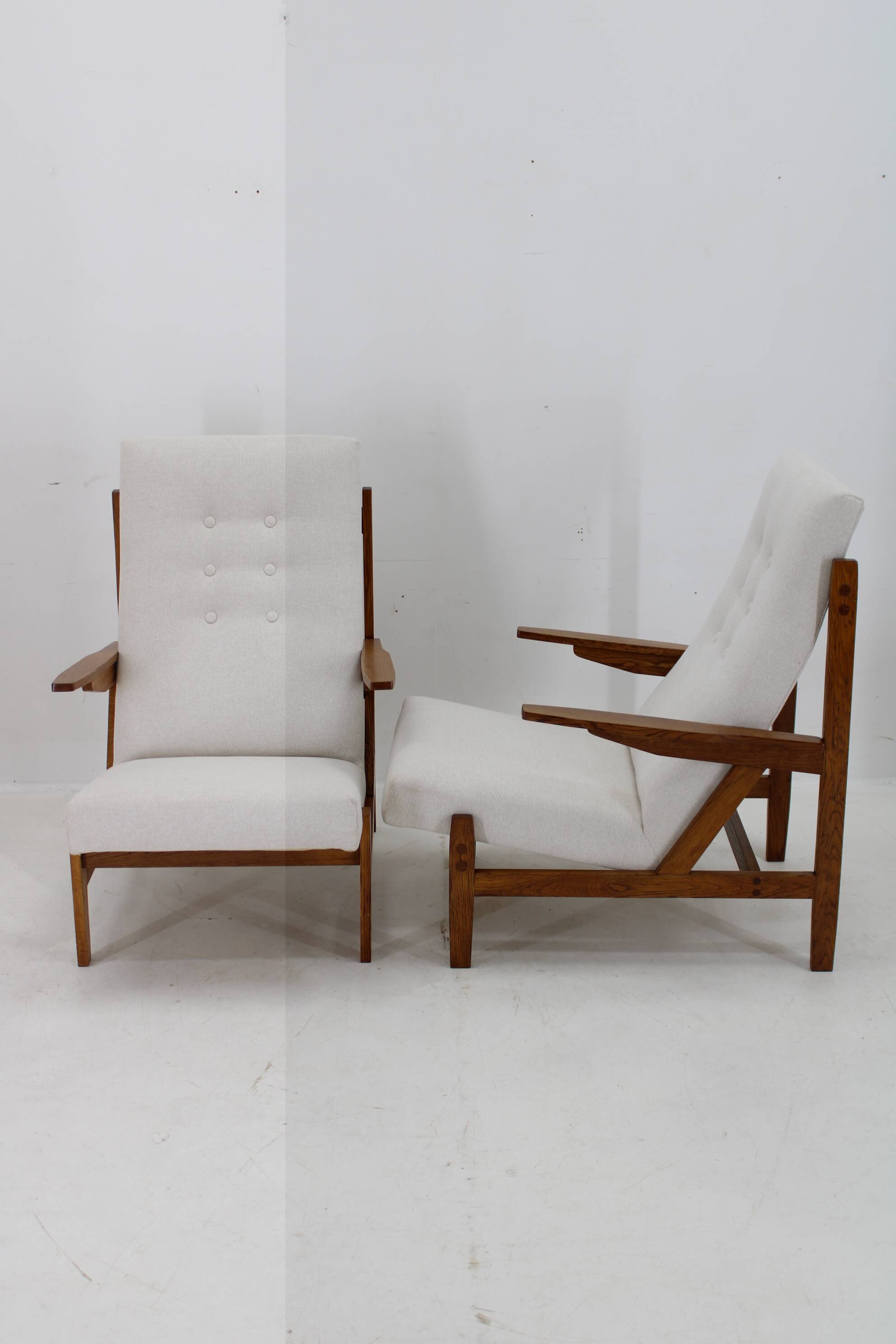 1970s Pair of Rare Oak Armchairs by ULUV, Czechoslovakia