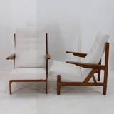 1970s Pair of Rare Oak Armchairs by ULUV, Czechoslovakia