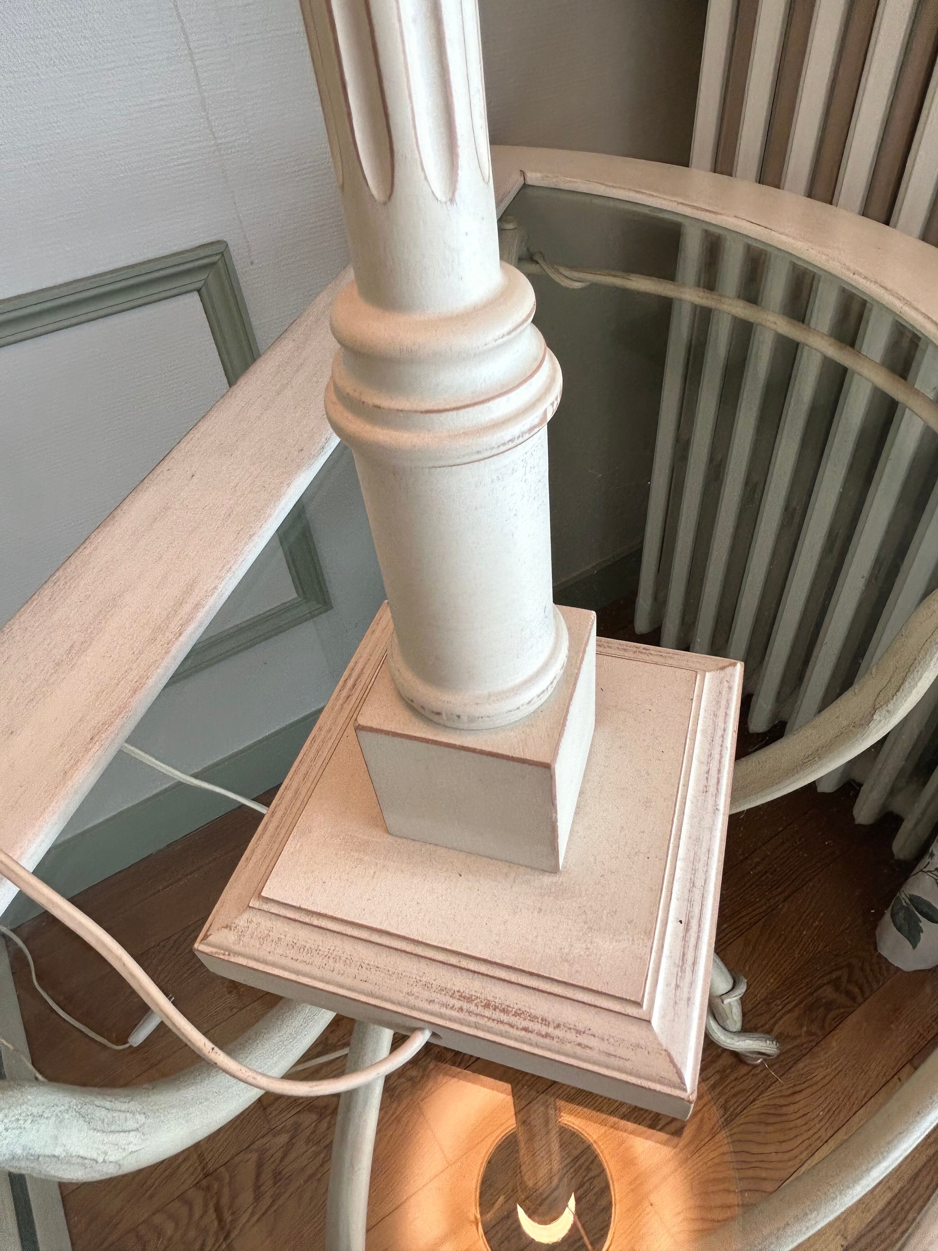 Roche Bobois table lamp, bleached wooden foot, ivory fabric lampshade