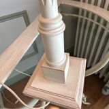 Roche Bobois table lamp, bleached wooden foot, ivory fabric lampshade