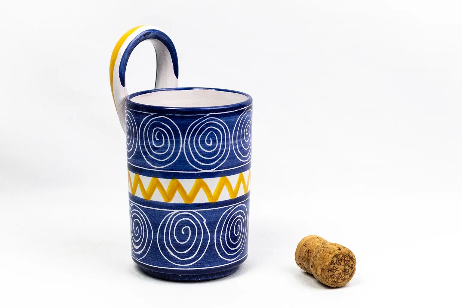 Robert Picault – Enamelled earthenware utensil holder in blue and yellow – Vallauris
