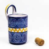 Robert Picault – Enamelled earthenware utensil holder in blue and yellow – Vallauris