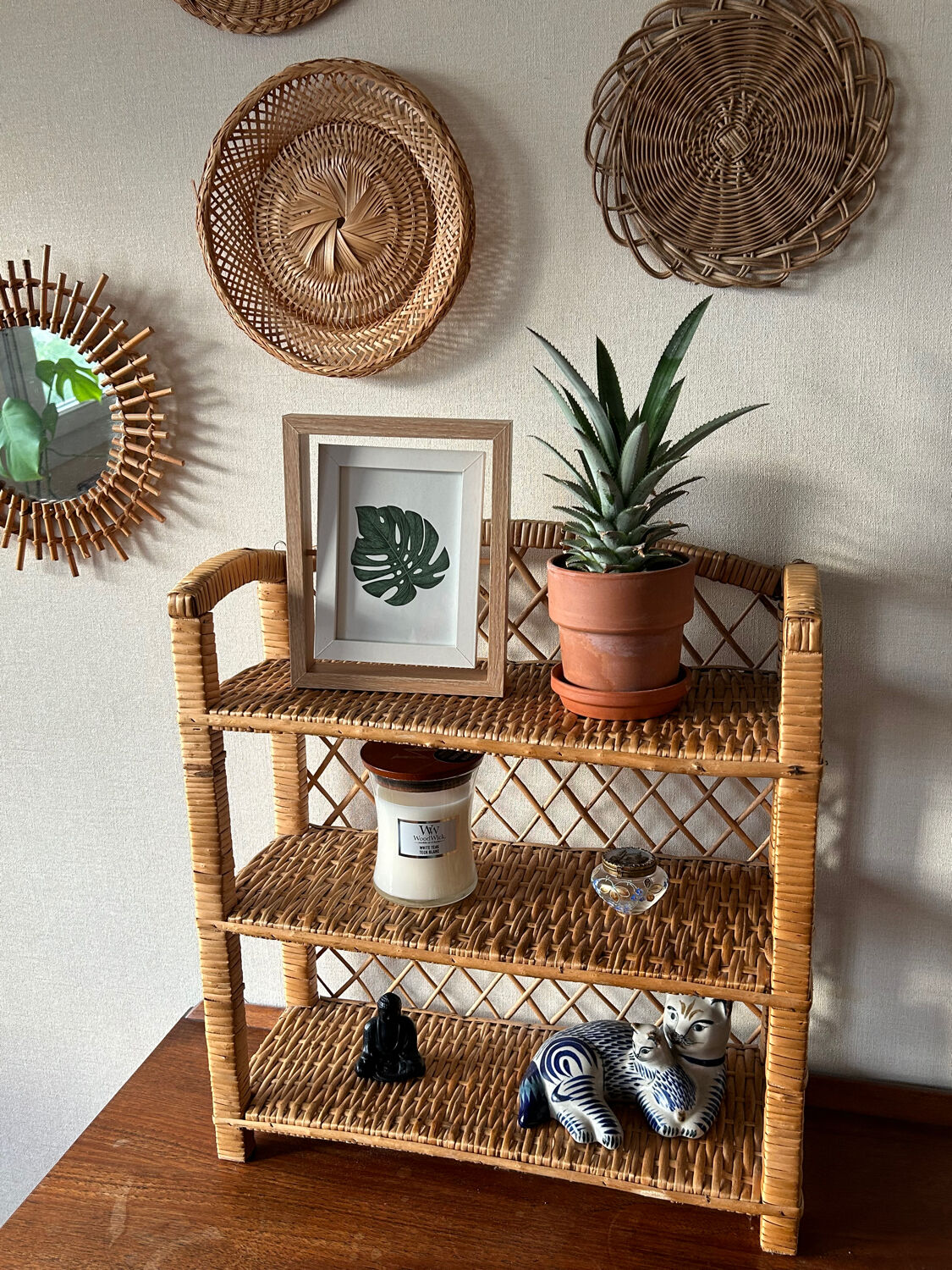 Vintage wicker shelf to put or hang