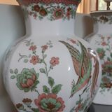 Pair of earthenware lamp feet birds and flowers