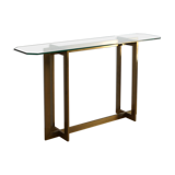 Modernist brass and glass console table & mirror. 1970s
