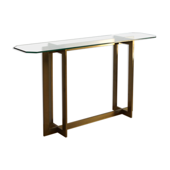 Modernist brass and glass console table & mirror. 1970s