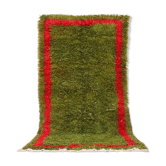 Tapis en laine pure fait main vert et rouge taille 140/260 cm