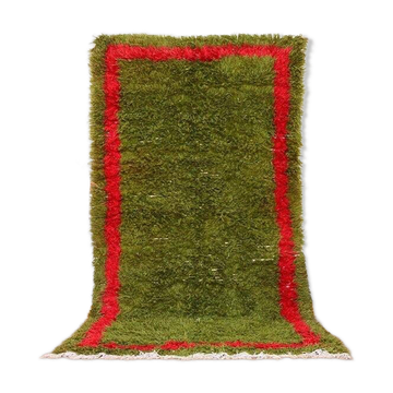 Tapis en laine pure fait main vert et rouge taille 140/260 cm
