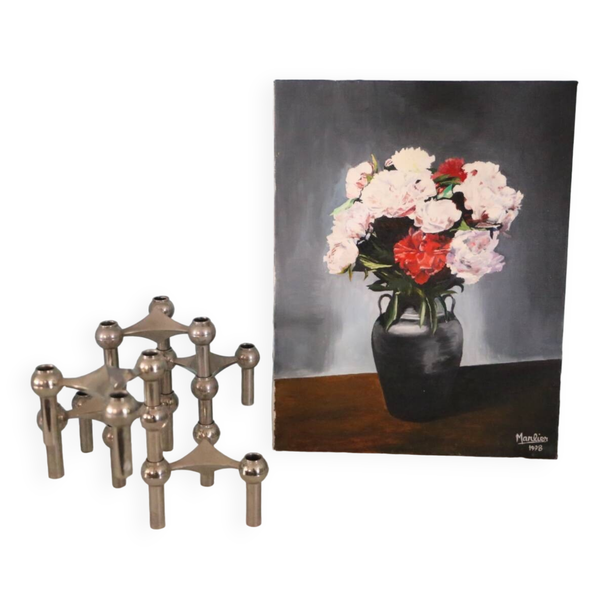 Painting Bouquet, still life, signed Marlier