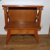 2 oak veneered cross-braced bedside tables