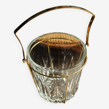 Glass ice bucket in gold metal structure