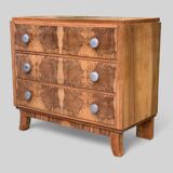 Art Deco chest of drawers in raw walnut burl