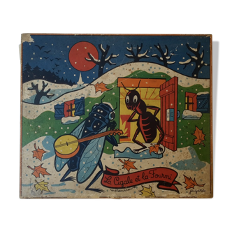 Jeu de cubes en bois ancien Jeujura renéletourneur sur le thème de Fables de La Fontaine
