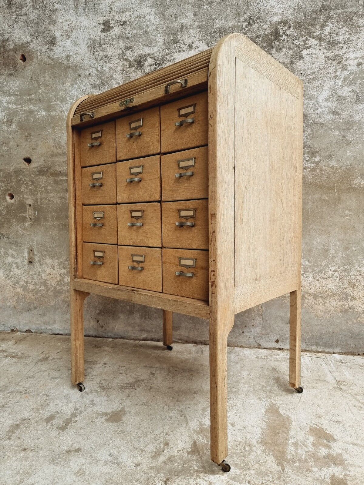 Antique roller shutter cabinet oak chest of drawers