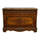 Commode marquetée Napoléon III – Plateau marbre – Bronzes dorés
