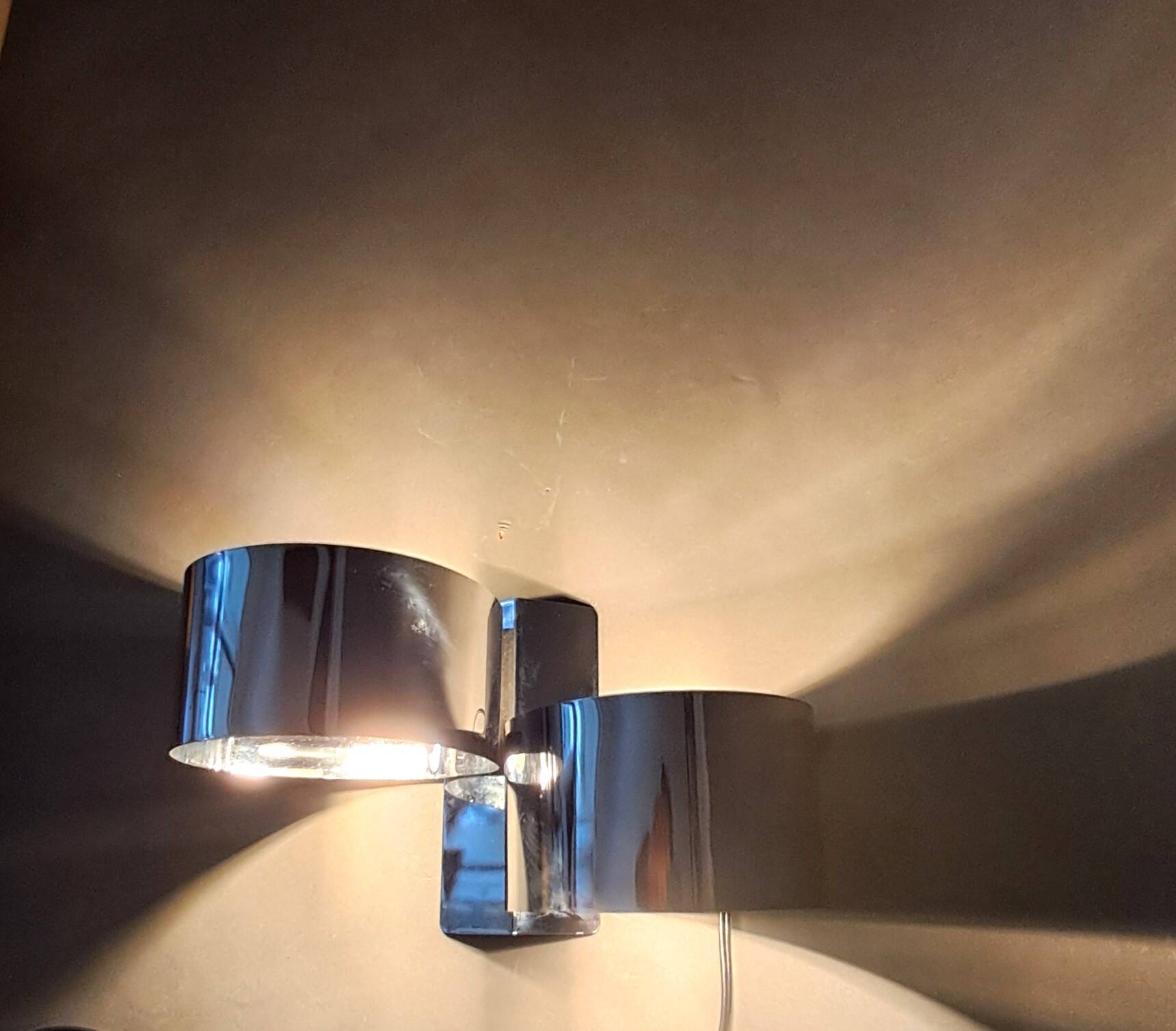 Spage age stainless steel wall light with two lights, 1970.