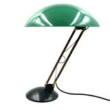 Lampe de table vintage verte et laiton, Italie 1960