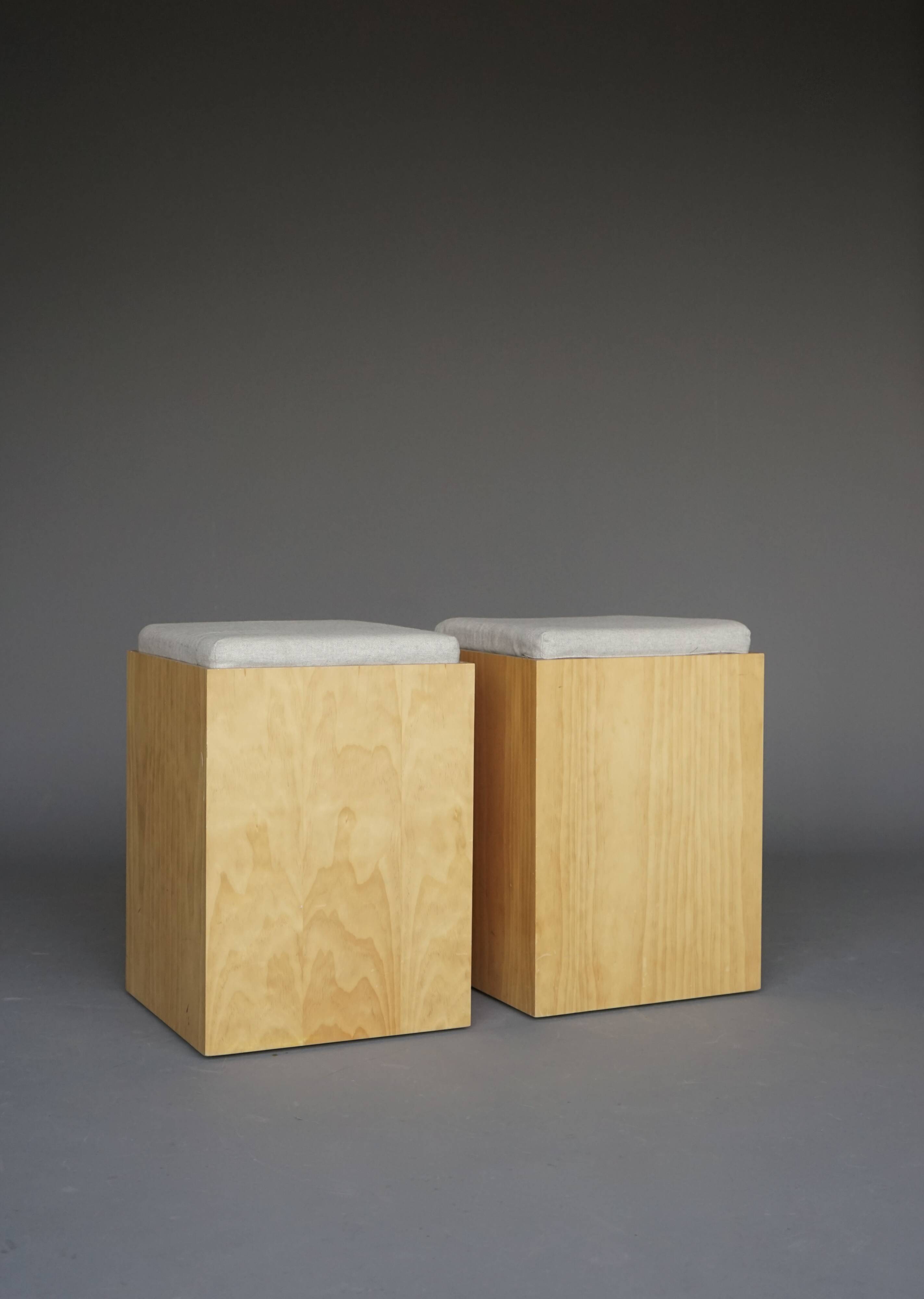 Tabourets en contreplaqué vintage avec coussins gris, années 1990, ensemble de 4