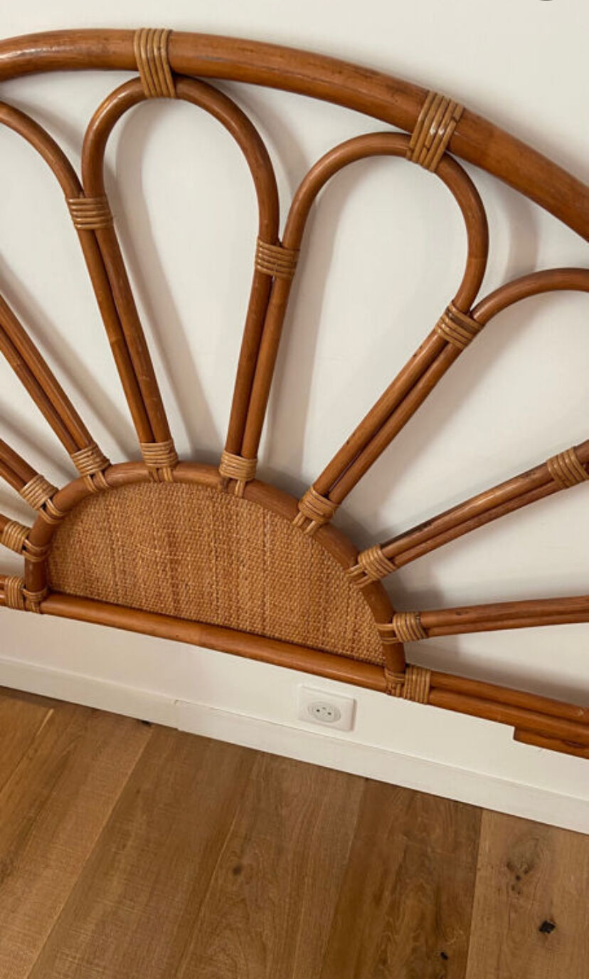 Vintage 1970s rattan and cane headboard for a double bed.