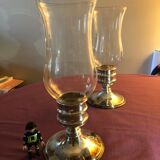 Pair of glass photophore and silver metal foot