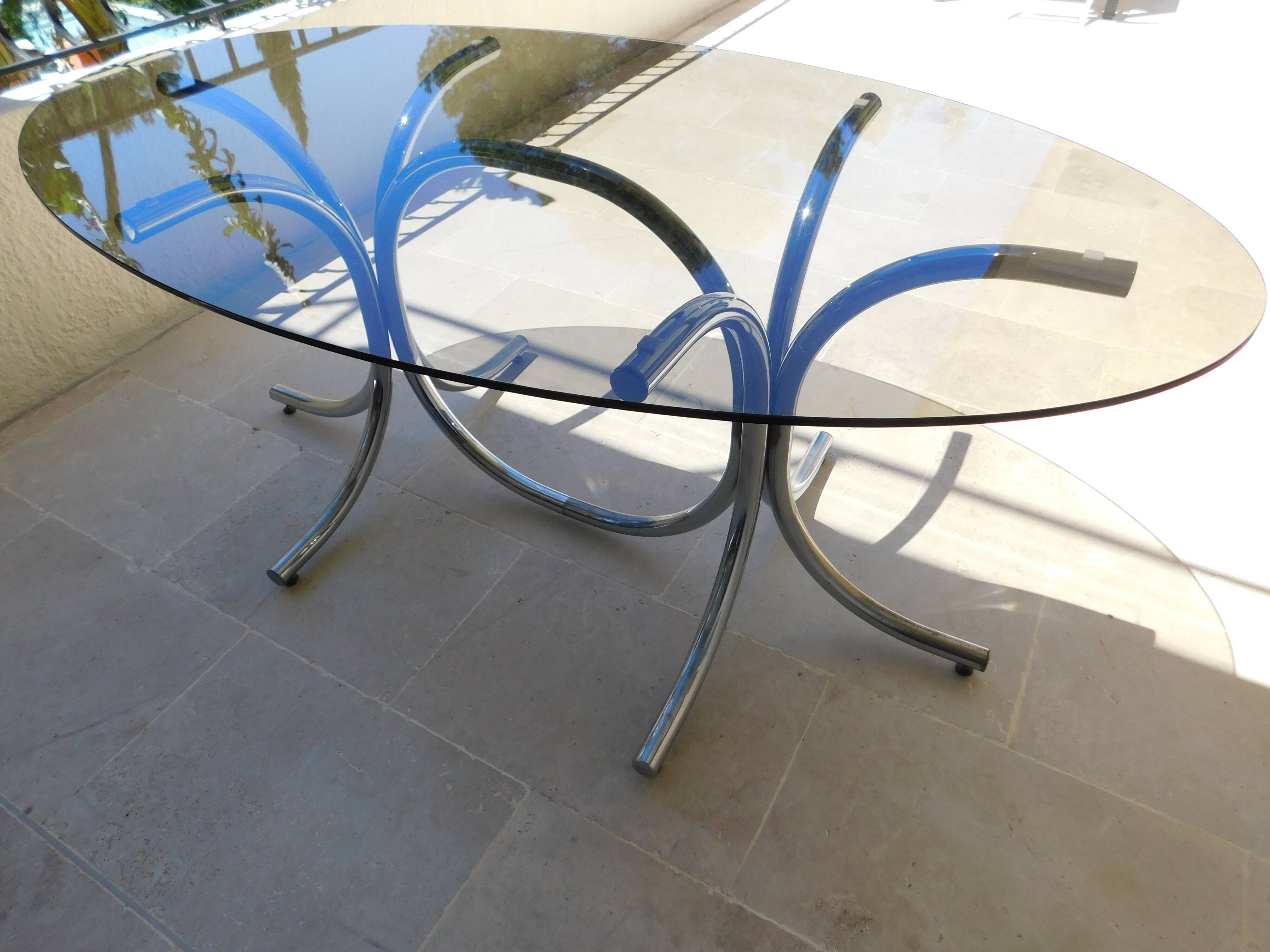 Vintage 70 ' glass table top chrome plated feet