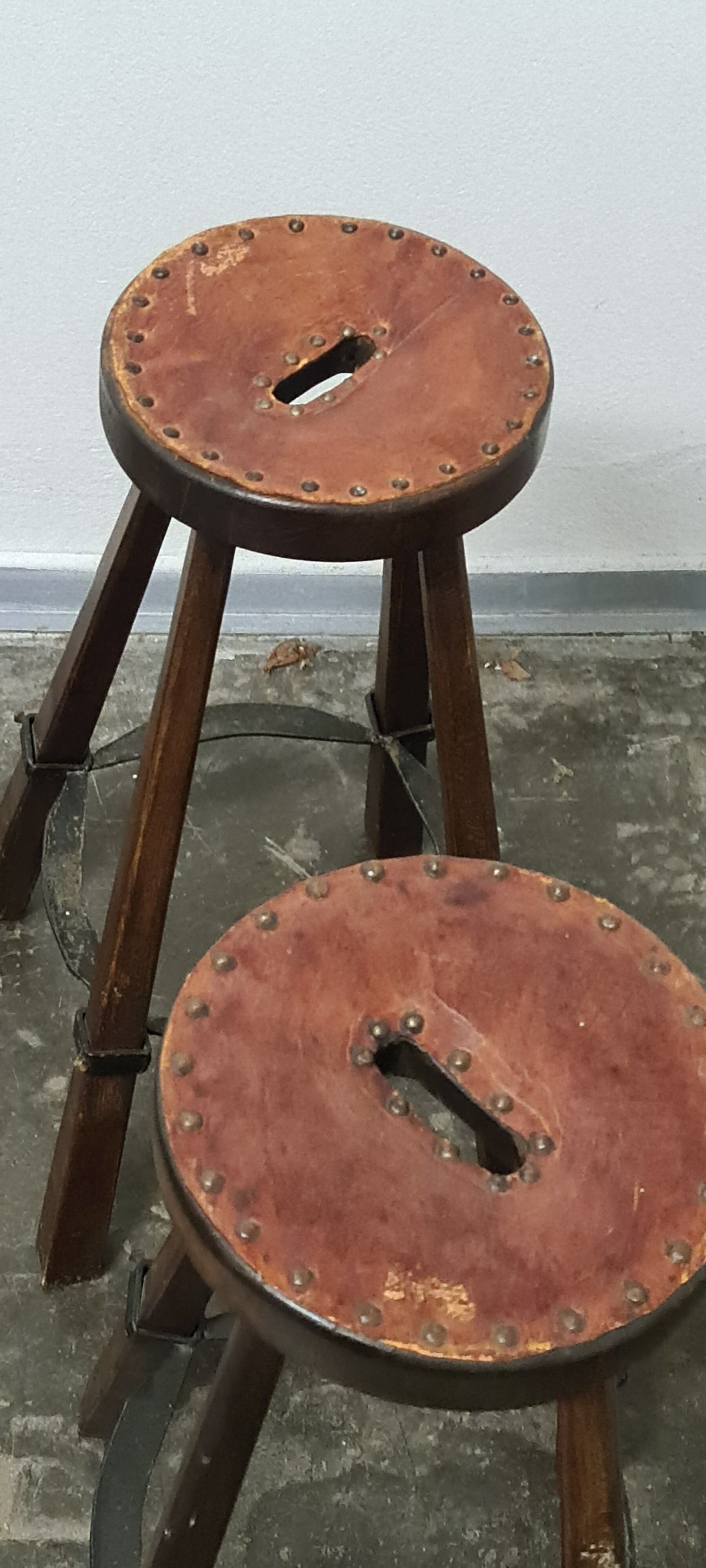 Vintage set of 3 Brutalist bar stools