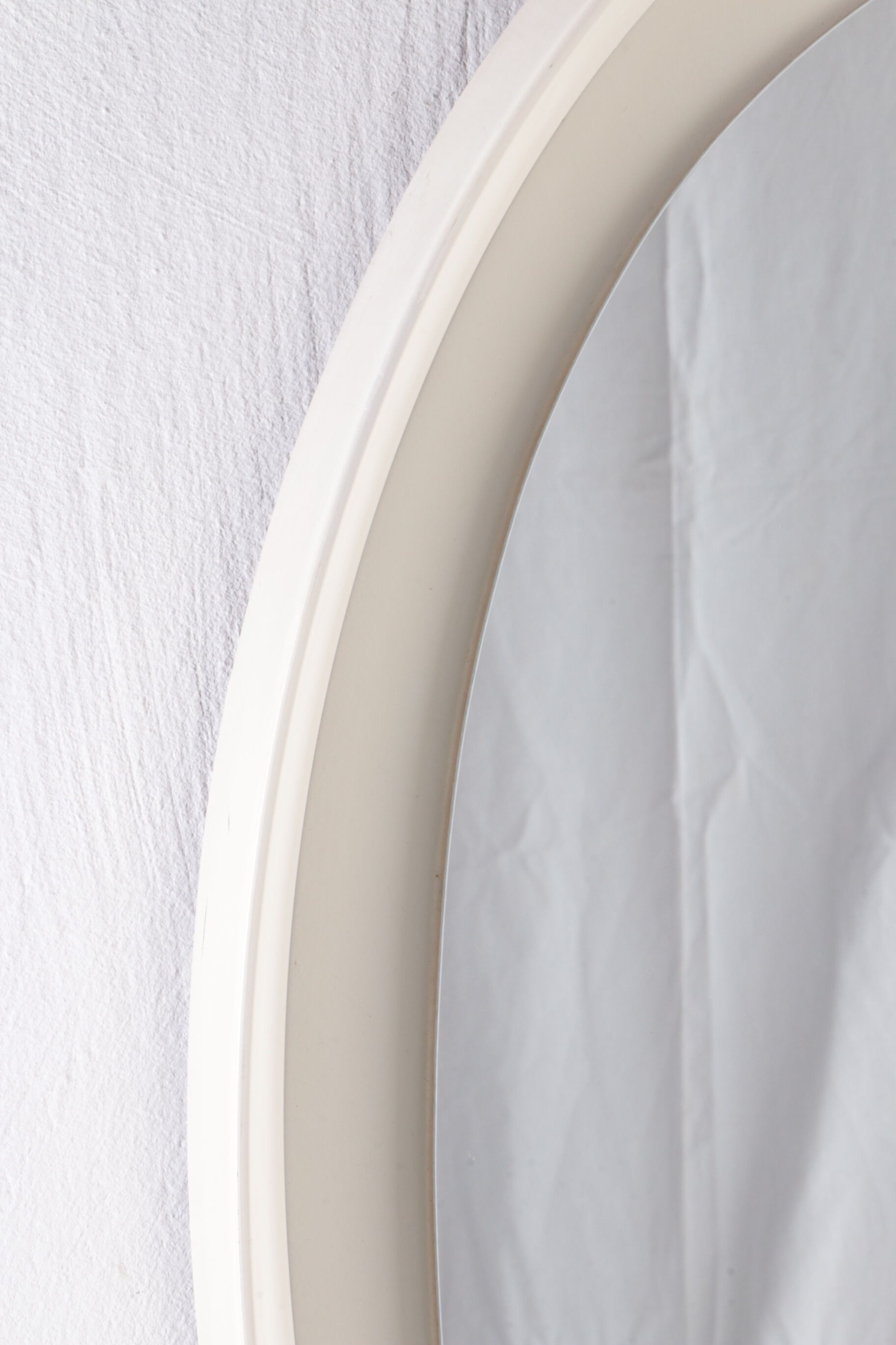 Vintage Large White Wooden Oval Wall Mirror 1960s