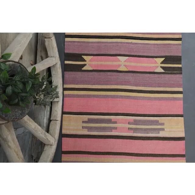 Vintage Turkish Oushak Handmade Wool Cotton Purple Runner Rug 93x234