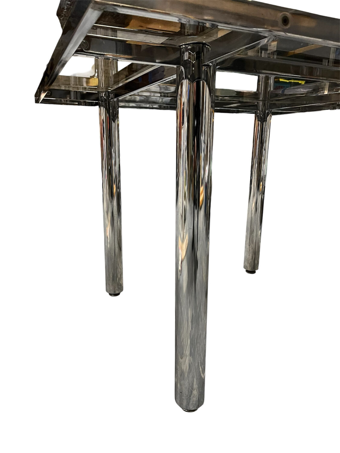 Vintage table design smoked glass & chrome – 1970s