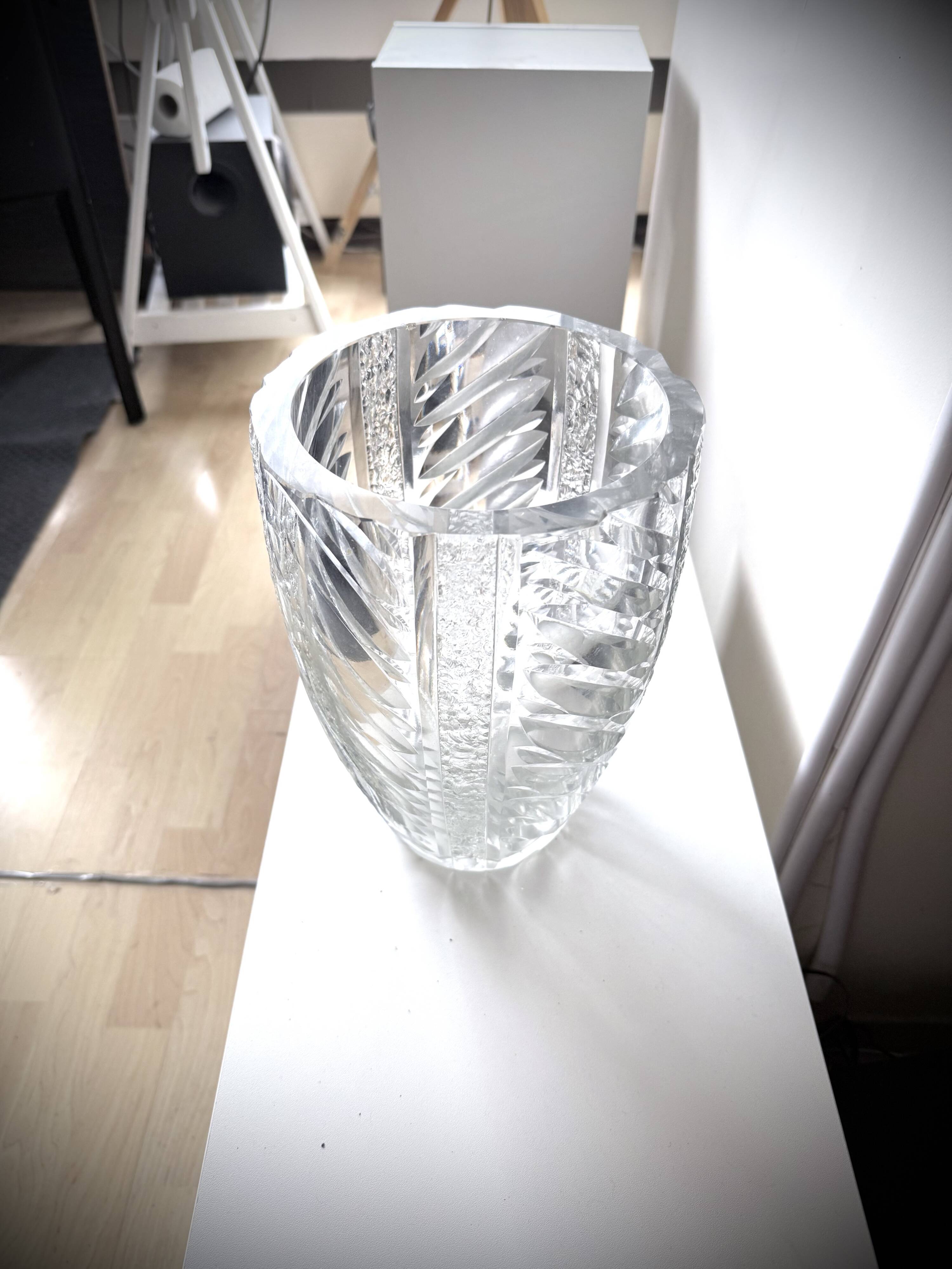 Large engraved crystal vase