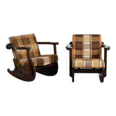 Paire de rocking-chairs en bois sculpté, vers 1970