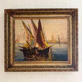 Huile impressionniste ancienne d’un port de Méditerranée