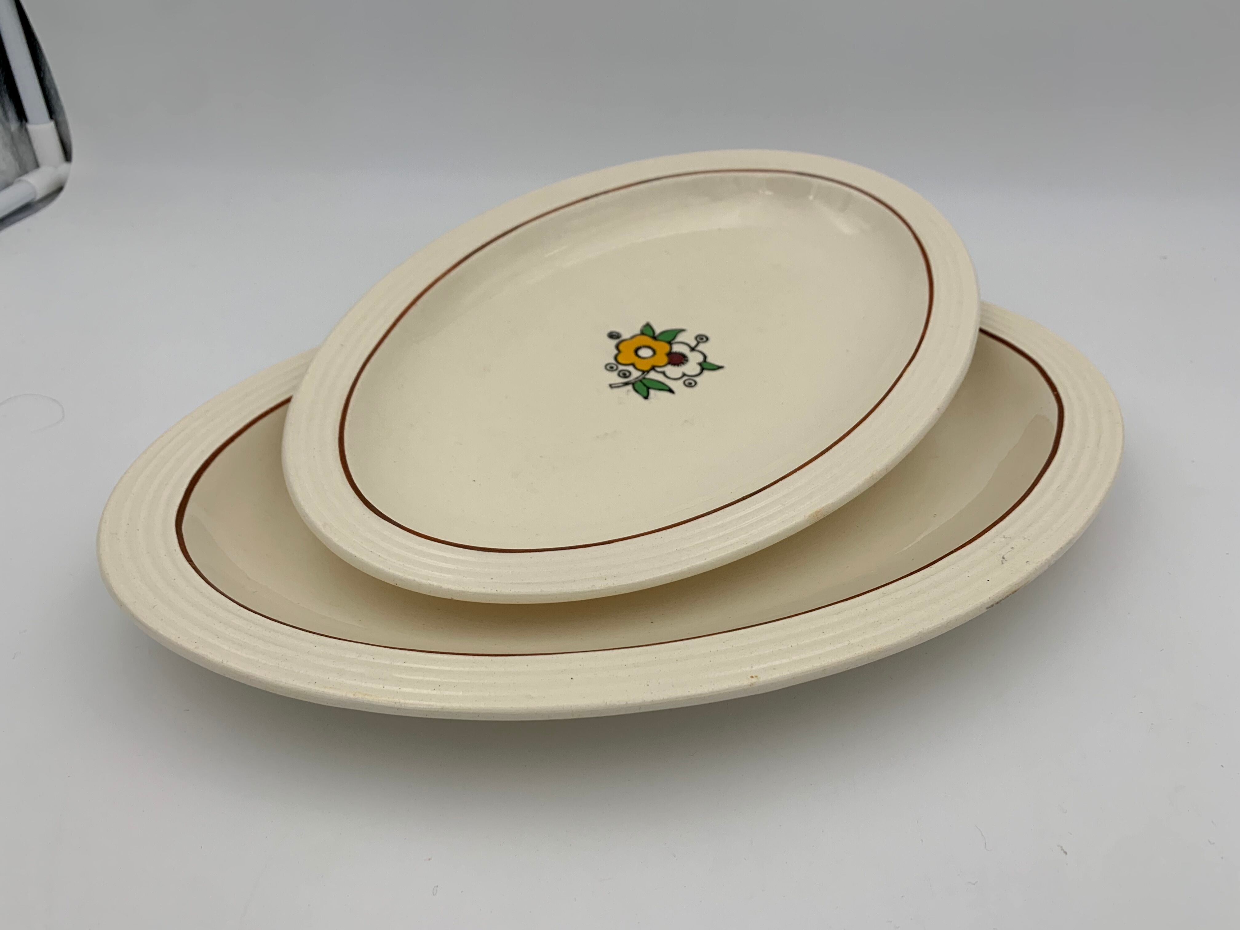 Two large oval art deco dishes in Longwy earthenware - 1930s