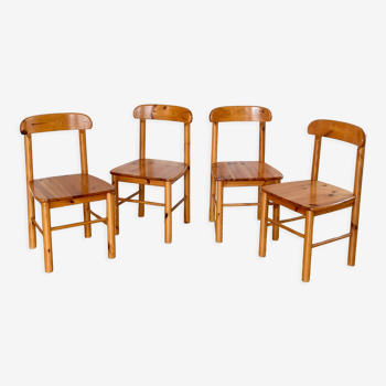 4 chaises en pin massif attribué à Rainer Daumiller, 1970